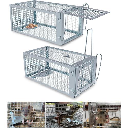 2 Packs Humane Rat Trap Outdoor, Wanqueen Humane Mouse Traps Indoor for Home, Small Rodent Chipmunk Trap and Other Live Animal Cage Catch and Release