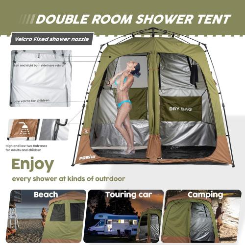 Camping Shower Tent Deluxe Changing Room Easy Set Up Privacy Shelter,Large Toilet Tent with Floor Drain Design for Beach, Camping,Hiking with Stakes and Ropes for Stability