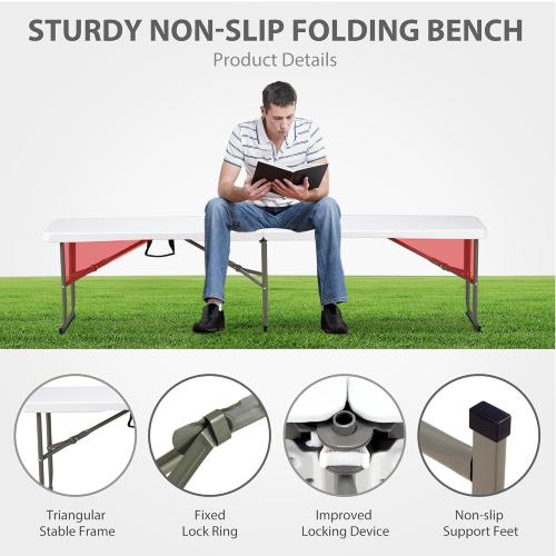 6ft Plastic Folding Bench with Carrying Handle & Lock, Portable Outdoor Bench in Garden Picnic Camping Dining Party Seat, Waterproof Bench for Soccer Activities, Firm and Durable (2Pack C)