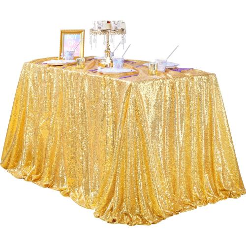 Glitter Gold Tablecloth for Parties 90x156 Inch Rectangle Sequin Fabric | Table Cloth for Wedding Birthday Banquet, Seamless ONE-PIECES, Sparkly 3MM sequin, Serged Edges No Falling, for 6-10FT Table