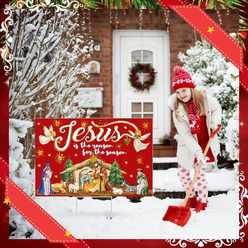 Pickmesh 24 x 16 Inch Jesus Is the Reason for the Season Sign with H Stake Christmas Holy Nativity Yard Sign Outdoor Decorations Religious Lawn Decor for Xmas Holiday Church Party Decoration(Classic)