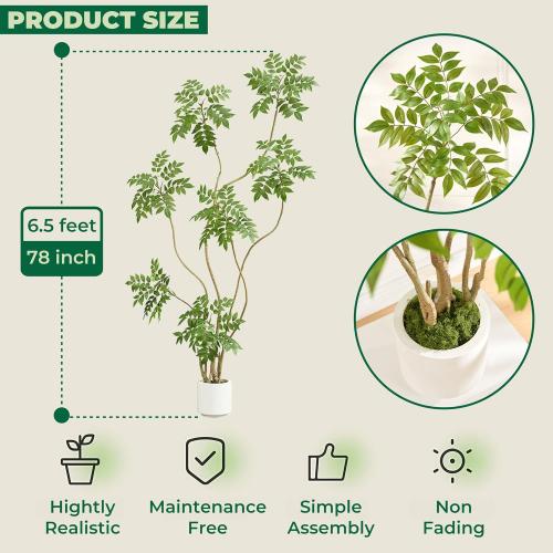Size 6.5FT Artificial Sumac Tree with White Pot, Tall Faux Plants Indoor, Large Fake Tree with Nearly Natural Silk Plant (Real Touch), for Home, Office, Living Room, Patio, Lobby Decor