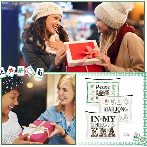 9 Pcs Mahjong Cosmetic Bag Gifts for Women Mahjong Makeup Bag Mah Jong Zippered Pouch for Lover Player Mothers Birthday Party Lucky Mah Jong Gift Coquette Accessories (Classic)