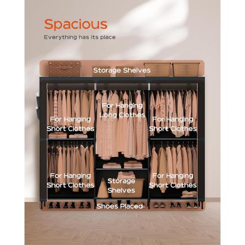 Size 81.5 Color Black Portable Closet, 81.5 Inch Extra Large Capacity Wardrobe Closet with Cover, Clothes Storage Organizer with Shelves and 5 Hanging Rods, Easy to Assembly, Black PCT136B01