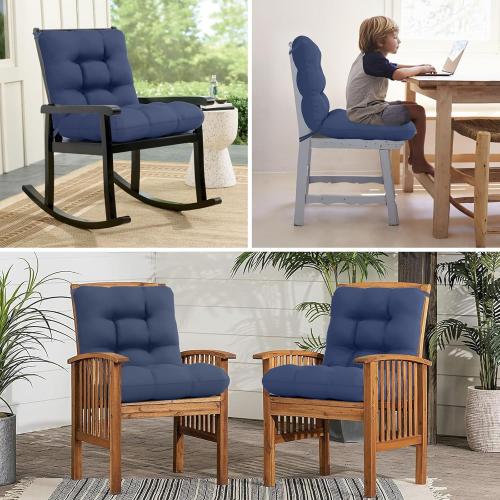 Outside Wicker Chair Replacement Cushions with Back Set of 2 Water-Resistant Navy Blue Fade Resistant Cushions for Outdoor Furniture