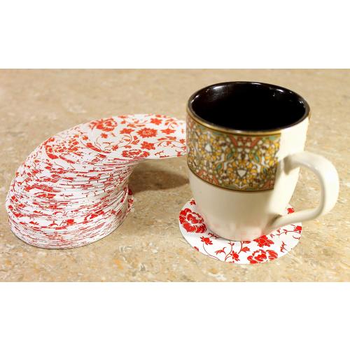 eSplanade Disposable Printed Paper Coasters - Use and Throw Reversible Round Paper Coasters - Set of 100 - Red Floral