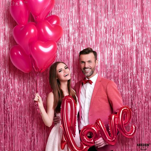 KatchOn, Pink Streamers for Party Decorations - XtraLarge 3.2x8 Feet, Pack of 2, Pink Backdrop Party Decoration Tinsel Curtain Backdrop Foil Fringe Birthday Decorations, Bachelorette, Graduation Decor