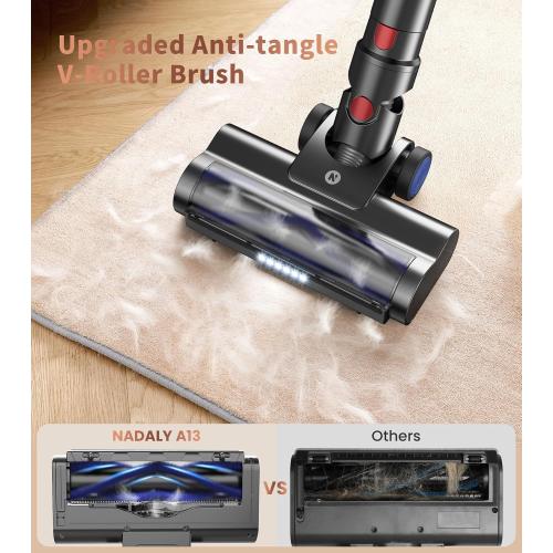Black and Bronze NADALY Cordless Vacuum Cleaner, Powerful Stick Vacuum with 45min Runtime, Anti-Tangle Vacuum Cleaners for Home, 1.5L Dust Cup, Rechargeable Wireless Vacuum for Hardwood Floor Carpet Pet Hair