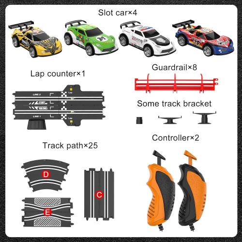 3-in-1 Slot Car Race Track Sets with 4 High-Speed Cars, Electric Track, Dual Racing Game with Lap Counter & 2 Controllers, and Circular Overpass Design – Toy Gift for Boys Kids Ages 6-8 8-12