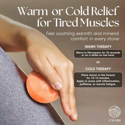 UMAID Himalayan Salt Massage Balls 6-Pack with Cotton Mesh Bag, Natural Therapy Stones for Hot & Cold Muscle Relief, Relaxation & Spa Massage, Warm in Microwave or Chill in Freezer
