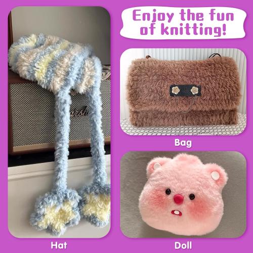 Faux Fur Fluffy Yarn for Crochet, White Fuzzy Plush Yarn for Crocheting