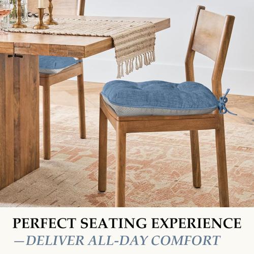 HARBOREST Chair Cushions for Dining Chairs Set of 4 - Chenille Tufted Kitchen Chair Cushions with Ties and Non-Slip Bottom, Foam Chair Pads for Dining Chairs, 17 x 17, Blue