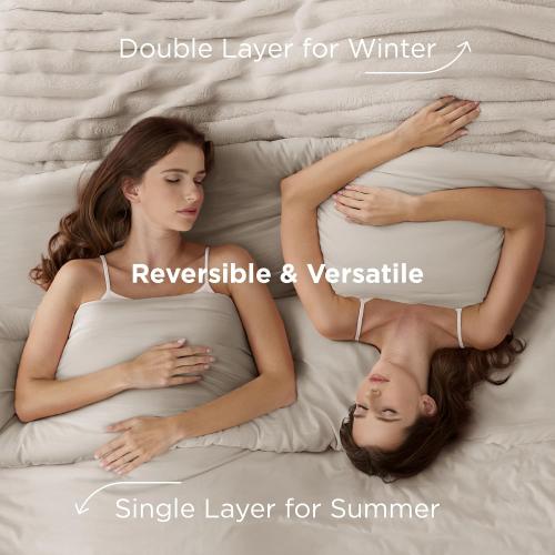 Bedsure Gentlesoft™ 2-in-1 King Size Comforter Detachable Fluffy Blanket, Beige Bedding for All Season Use, Detachable Design for Space Saving