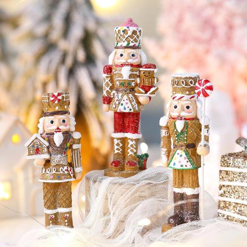 3 Pcs Gingerbread Nutcracker Figures Christmas Resin Nutcracker Figurines Holding Christmas Cookies, Gingerbread Men and Candy, Soldier Xmas Centerpieces Decor for Winter Table Party Favors