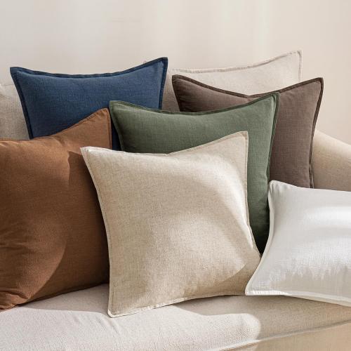 ANRODUO Decorative Linen Euro Pillow Covers 22x22 Natural Beige Pack of 2