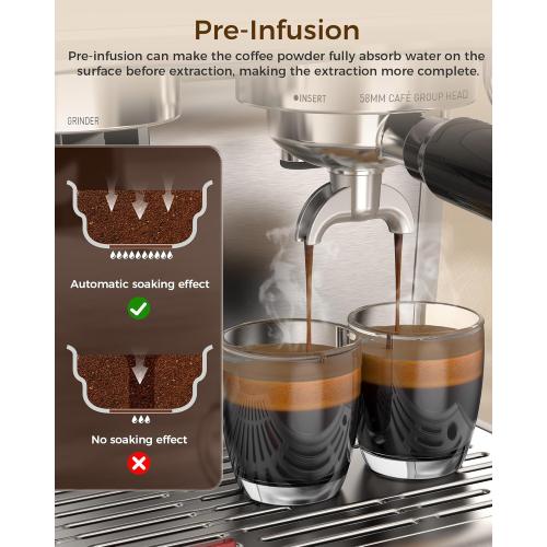 (2025 Upgrade)20 Bar Espresso Machine with Grinder & Milk Frother Steam Wand, Tamping Tools, Expresso Coffee Machines 58mm Commercial Espresso Maker for Home or Café, Perfect for latte, Cappuccino