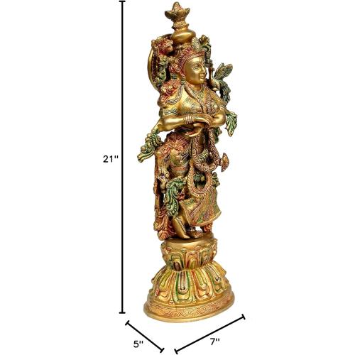 eSplanade - Brass Radha Krishna Idol Statue Sculpture - Big Size (21) (Radha Coloured)
