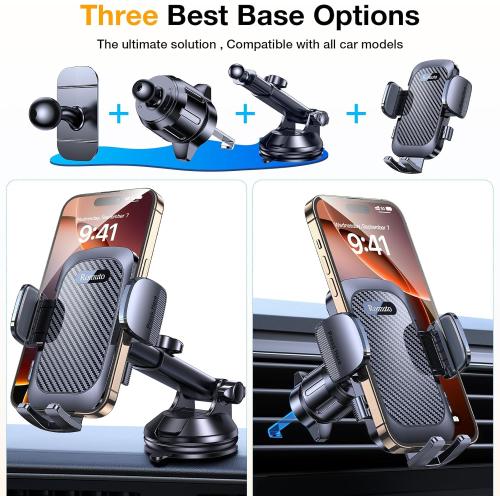 Romuto Car Phone Holder Mount【2025 Ultimate Suction】 Phone Mount for Car Cell Phone Holders for Your Car Accessories for Women Men Dashboard/Windshield/Vent/Wall Mounts Truck Stand for iPhone Samsung