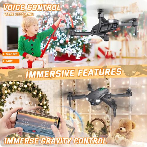 Foldable Drone with Camera for Kids Beginners - Remote Control Helicopter Toys Gifts for Boys Girls, 1080P HD FPV RC Drones with 2 Batteries, One Key Start/Land, Altitude Hold, Gesture Selfie, Black