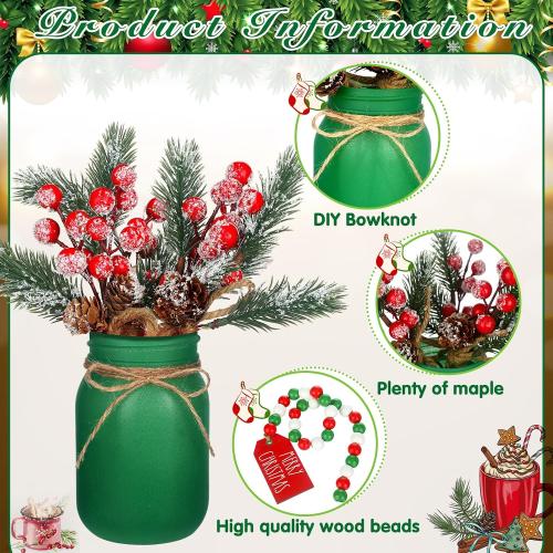 Karenhi 16 Pcs Christmas Centerpieces for Tables Christmas Mason Jars Xmas Glass Tray Table Decorations with Artificial Pine Picks and Garland Xmas Farmhouse Dining Kitchen Indoor Desk Home Decor