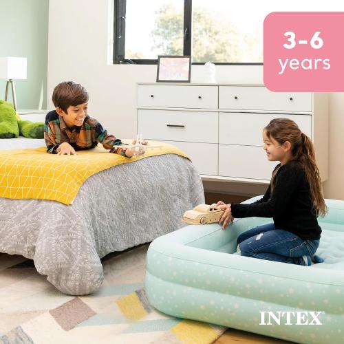 Intex Kids Travel Air Mattress Inflatable Bed Set with Raised Sides, Hand Pump, and Carrying Bag for Camping Trips and Sleepovers, (2 Pack)