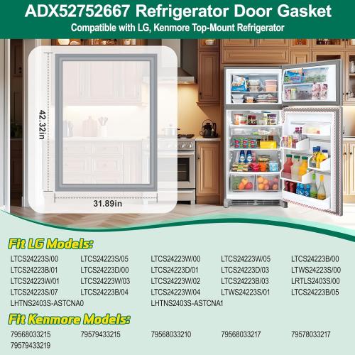 UPGRADED ADX52752667 Refrigerator Door Gasket Replacement Compatible with LG Refrigerator Door Seal, Replaces Part Number ADX52752638 4116840 AP5975050 Kenmore Freezer Door Gasket
