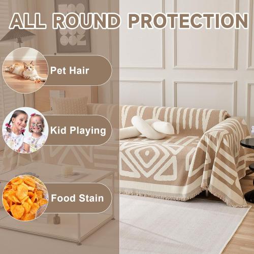 VClife Boho Couch Cover for 2 Cushion Couch Sofa Cover Thick Chenille Sectional Sofa Cover for Dog Modern Beige Khaki Cream White Plaid Triangle Sofa Slipcover Loveseat Cover Futon Covers 71''x118''