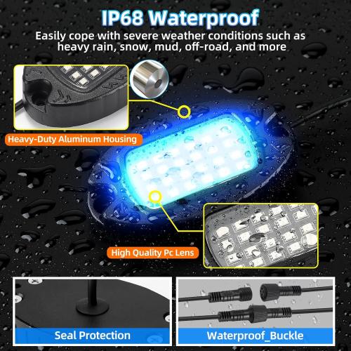 12Pods Metal RGB LED Rock Lights with Bluetooth APP/RF Remote Control, 288LED Multicolor Underglow Lights Kit with Dual Zone Music Mode 12V Underbody Light Waterproof for Trucks Jeep Golf Cart Pickup