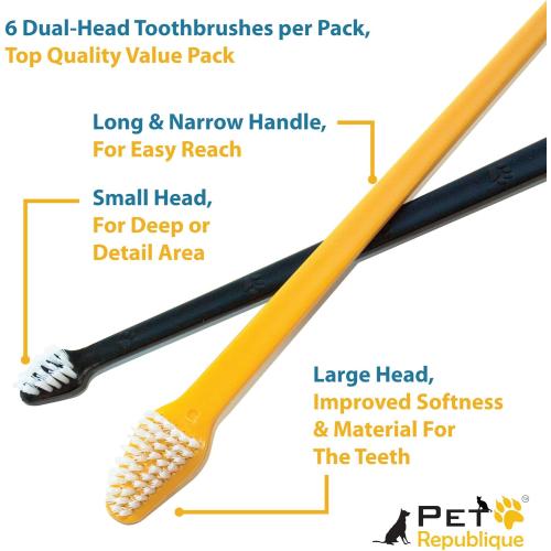 Pet Republique Dog Toothbrush Set of 6 – Dual Headed Dental Hygiene Brushes for Small to Large Dogs, Cats, and Most Pets