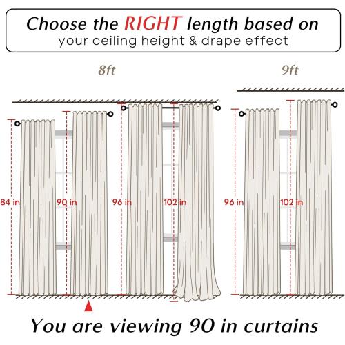 Cute Curtains for Nursery Girls Room,Kawaii Blackout Back Tab Black Out Vintage Princess Preppy Pink Linen Curtains 90 Inches Long 2 Panels Set for Teen Living Room Bedroom Dorm,Dusty Blush Pink