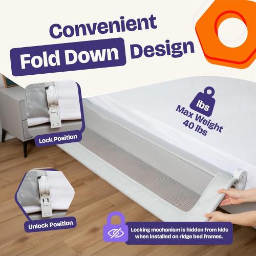 ComfyBumpy 1-Pack Bed Rail for Toddlers 55.5 L x 19.5 H | Toddler Bed Rails for Twin, Full, Queen & King Mattress Size | Swing Down Rail Guard | Mattress Side Rail for Kids | Gray