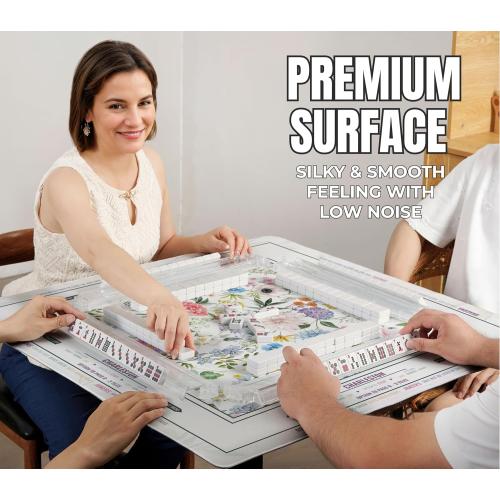 Mahjong Mat (33x33) - Non-Slip Noise Reduction Gaming Mat for American Mahjong - Flower-Carnation-12