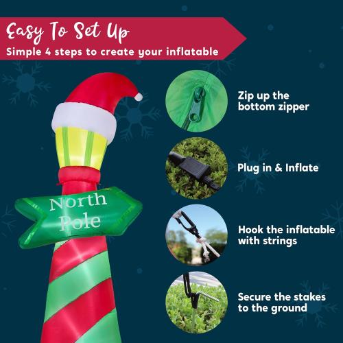 JOYIN 6ft Tall Christmas North Pole Sign Inflatable Outdoor Decoration, Blow up North Pole Sign Christmas Inflatable Decor with Build-in LEDs for Xmas Party Outdoor Yard Lawn Garden Decorations