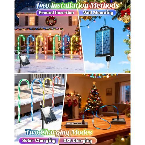Anordsem Solar Christmas Decorations Outdoor: 21 Candy Cane Stake Lights 24 Pack - Waterproof LED 8 Colorful Lighting Models for Yard Pathway Xmas Tree Decor - 2026 New Year Gifts for Homeowners