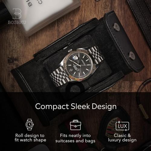 Leather Watch Roll Travel Case – Watch Travel Case for Men – Travel Watch Cases for Men – Single Watch Case Travel – Black Watch Roll Case – Leather Watch Case Travel – Watch Leather Travel Case