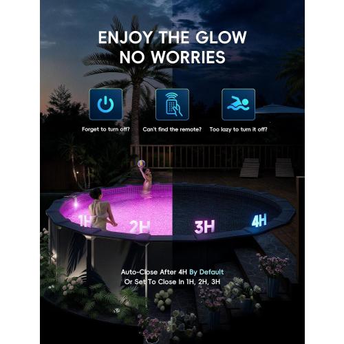 POOLHACKER Solar Pool Lights Only for Steel Wall Above Ground Pool【Original】, 10-Color 4-Mode LED Pool Lights, Underwater Swimming Pool Lighting with Timer Off, Remote, 1 Pack