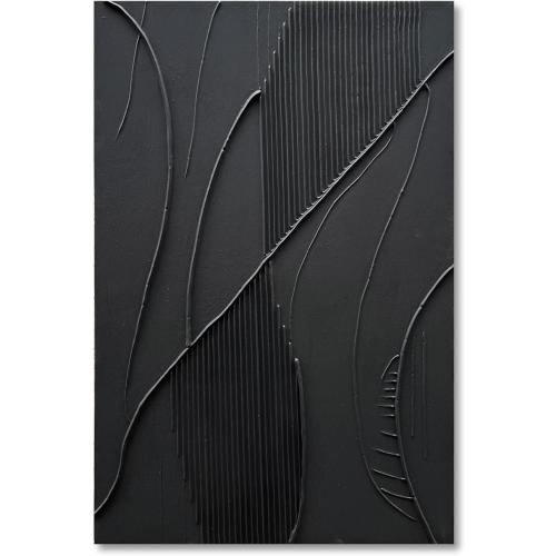 NANKAI Art Hand-Painted Modern Minimalist Abstract Art Black Texture Oil Painting Large Home Wall Art Deco Oil Painting 45x30 inches