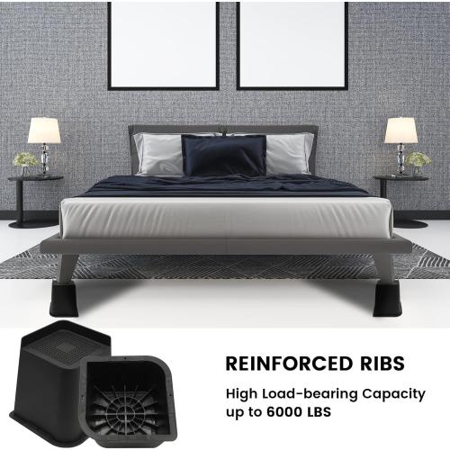 Bed Risers 6 inch, Oversized Furniture Risers, Heavy-Duty Support Up to 6000 Lbs, Lift 6 inch for Couch, Sofa, Table,Chair (Black 4 Pack, 6 inch)