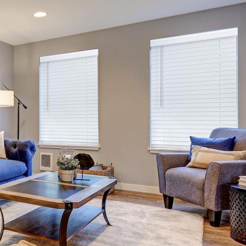 LOTUS & WINDOWARE 2 Faux Wood Blind, 59 W x 72 H, White Wood Grain Textured Finish