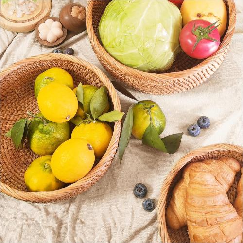 9.2 Medium Round Rattan Wicker Bread Basket, Natural Fruit Basket for Kitchen Counter, Hand Woven Food Baskets, Artisanal Bread Baskets for Serving, Fruit, Vegetable, Snack, key, Etc.