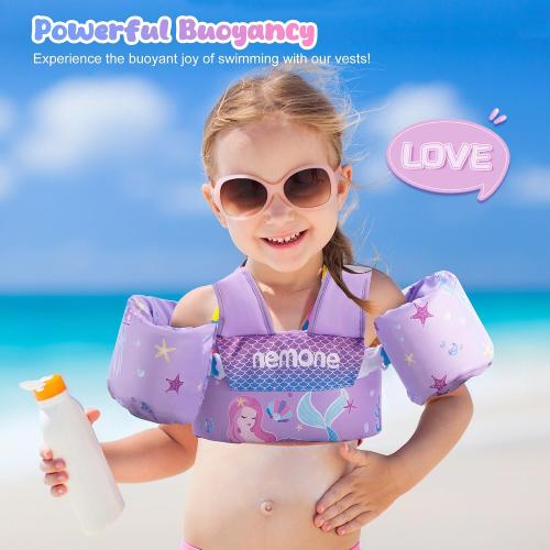 Purple Nemone Toddler Swim Vest for 22-70 lbs Kids Floaties Swim Jacket with Arm Water Wings for Girls Boys 1 2 3 4 5 6 7 Years Old Beach Pool 20 30 40 50 60 66 Pounds Puddle Jumper