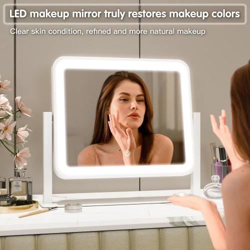 FENNIO Vanity Mirror with Lights 14×12 Makeup Mirror with Lights,Lighted Vanity Mirror Tabletop,Smart Touch with 3-Color Lighting,Dimmable,for Vanity Desk Tabletop