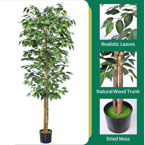 2Packs 6FT Artificial Ficus Trees with Realistic Leaves and Natural Trunk, Faux Ficus Tree with Sturdy Plastic Nursery Pot, Fake Ficus Tree for Office Home Farmhouse for Indoor Outdoor Decor