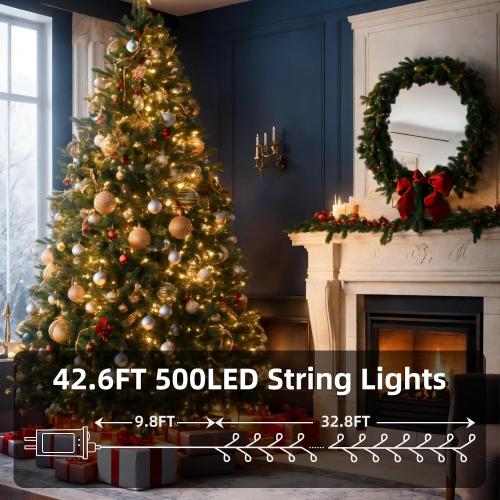 Dailyart Fairy Lights Plug in 500 Led with Remote 42Ft String Light with Timer Waterproof Lights for Bedroom Wreath Party Window Wedding Decoration Warm White Green Wire