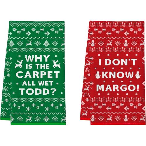 Christmas Vacation Decorations, 2Pcs Funny Holiday Kitchen Towels, Griswold Family Cousin Eddie Christmas Vacation Merch, Xmas Bathroom Hand Towels - Why is The Carpet All Wet? I Don't Know Margo