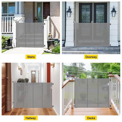 Reinforced 42” Extra Tall Pet Gate for Doorways, Extends up to 60” Wide, Extra Tall Retractable Baby Gates with Rods to Prevent Crawling Through Retractable Mesh Dog Gate Indoor Outdoor, Gray