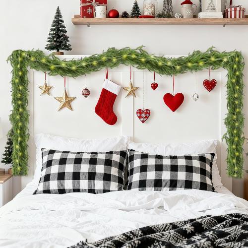 2Pcs Norfolk Pine Garlands, Real Touch Natural Winter Pine Christmas Garland, 6FT Artificial Greenery Garland for Mantle, Wall, Indoor, Outdoor Christmas Decorations Porch Decor