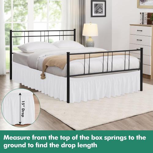 Wrap Around Queen Size Bed Skirt Split Corner 15 Drop-Elastic Dust Ruffle