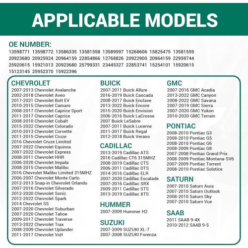 Set of 4 TPMS Sensor,GM 315Mhz Tire Pressure Monitoring Sensor Compatible for Chevy Silverado GMC Cadillac Buick Pontiac Saturn Hummber Saab Replace#13598771 13598772 13586335 13581558