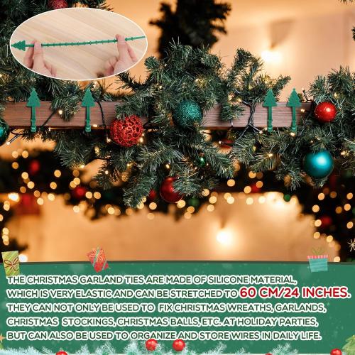 Zhengmy 60 Pcs Christmas Silicone Garland Ties for Banister 12 Stretchable to 24 Reusable Holiday Flexible Garland Hanger Ties for Christmas Banister Railing Stairs Craft Wrapping Lamp Posts Decor